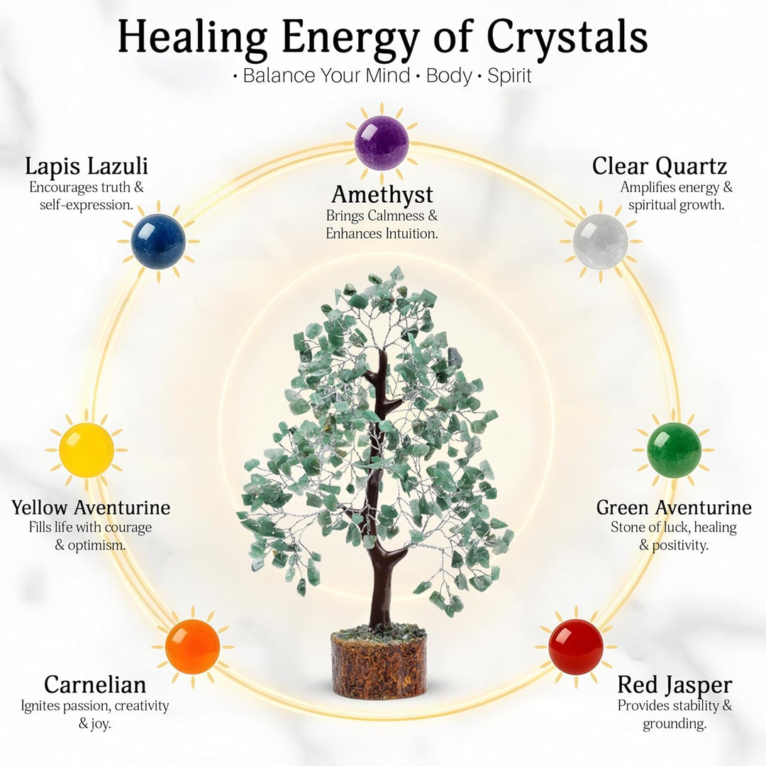 FASHIONZAADI Green Aventurine Gemstone Chakra Bonsai Tree Healing Crystals Chakra Trees Reiki Stone