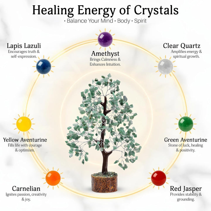 FASHIONZAADI Green Aventurine Gemstone Chakra Bonsai Tree Healing Crystals Chakra Trees Reiki Stone