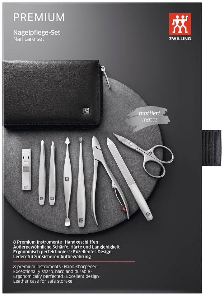 ZWILLING Maniküre und Pediküre Set 8-teilig, Komplettset für die Nagelpflege, Reisegrösse, Leder, Pr