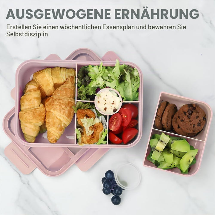 Bugucat Lunchbox Kinder 1300ML 2Set, Brotdose Kinder mit 5 Fächern Bento Box Brotdosen mit Besteckse
