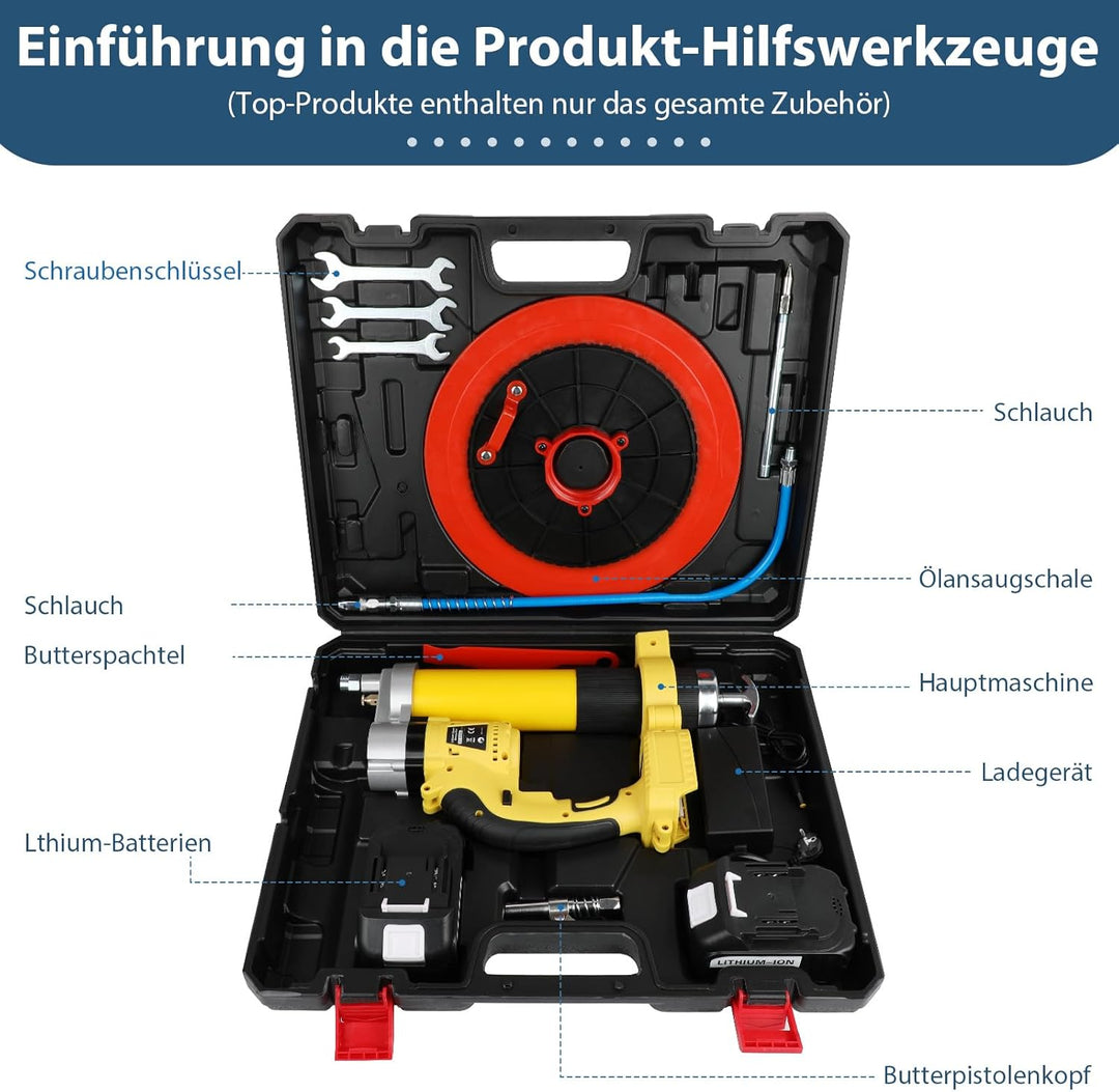 ASUNCELL Akku-Fettpresse 18V, Elektrische Fettpresse Kit mit 2 Batterien und Ladegerät, 8000 PSI Bür