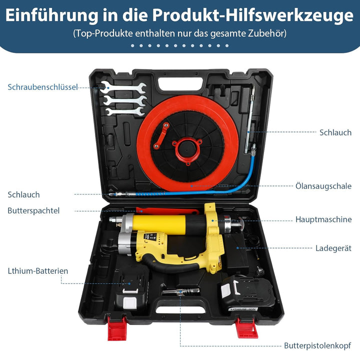 ASUNCELL Akku-Fettpresse 18V, Elektrische Fettpresse Kit mit 2 Batterien und Ladegerät, 8000 PSI Bür