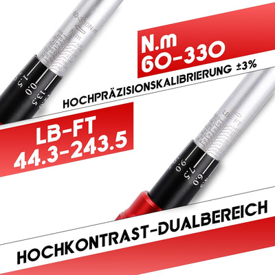 UYECOVE Drehmomentschlüssel 1/2 Zoll, 60-330 NM Drehmomentschlüssel Auto, ±3% Hohe Präzision, 72 Zä