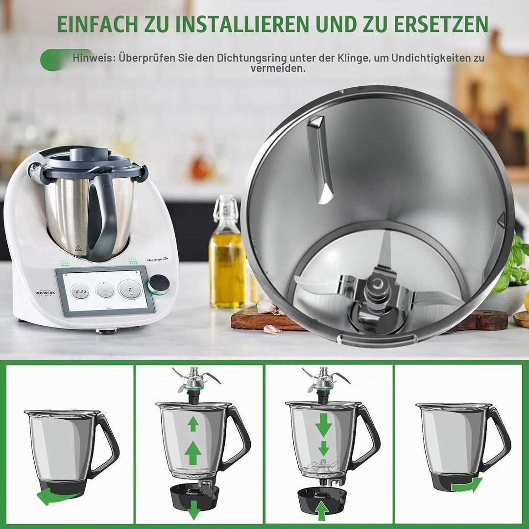 Messer für Vorwerk Thermomix TM5/TM6 - Mixmesser aus Edelstahl mit Dichtring, Zubehör &amp; Ersatzteile