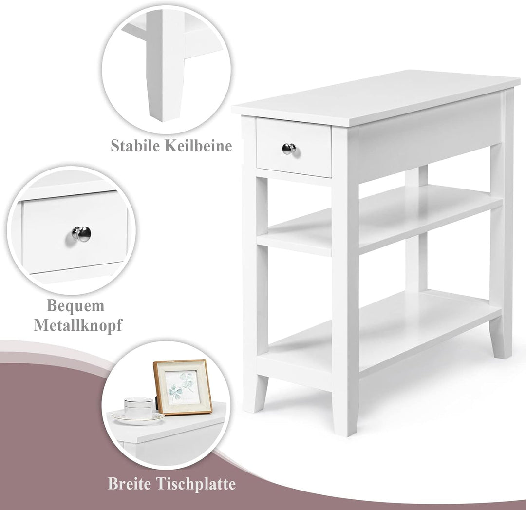 GOPLUS Nachttisch mit 3 Ebenen, Beistelltisch mit Schublade & 2 offenen Ablage, Moderne Nachtkommode