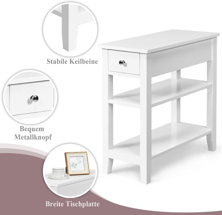 GOPLUS Nachttisch mit 3 Ebenen, Beistelltisch mit Schublade & 2 offenen Ablage, Moderne Nachtkommode