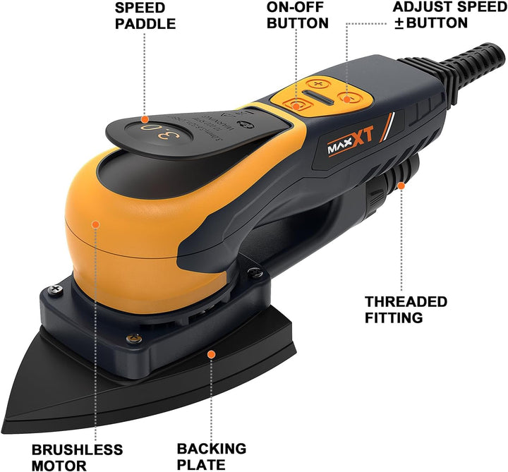 MAXXT Maus-exzenterschleifer mit bürstenlosem Motor, 350W, 3mm Orbit, 4000-10000 U/min, Schleiffläch