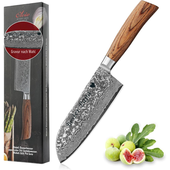 Wakoli EDIB Pro Damast Santoku Messer mit Gravur – Personalisiertes Messer, 17cm Klinge aus 67 Lagen