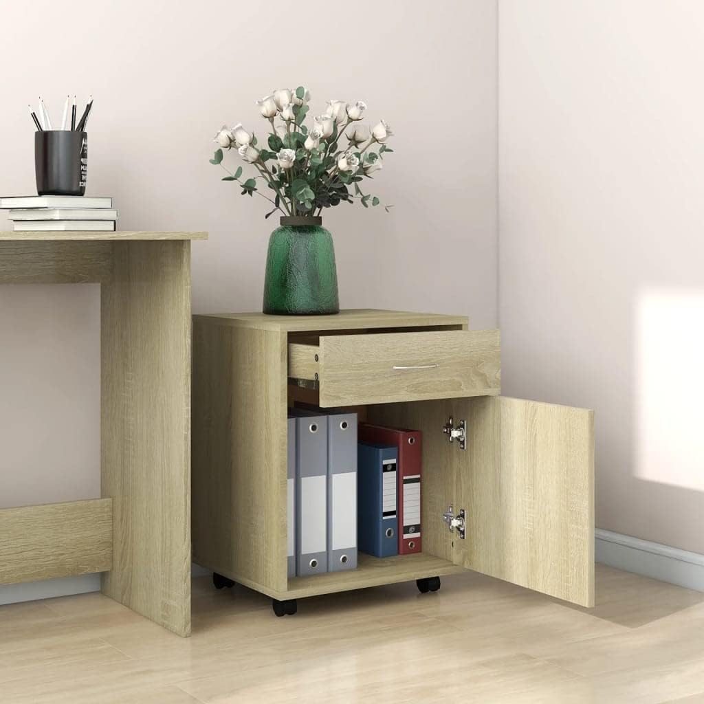 Rollcontainer mit 1 Tür und 1 Schublade, Rollschrank Rollwagen Schubladencontainer Bürocontainer Bür