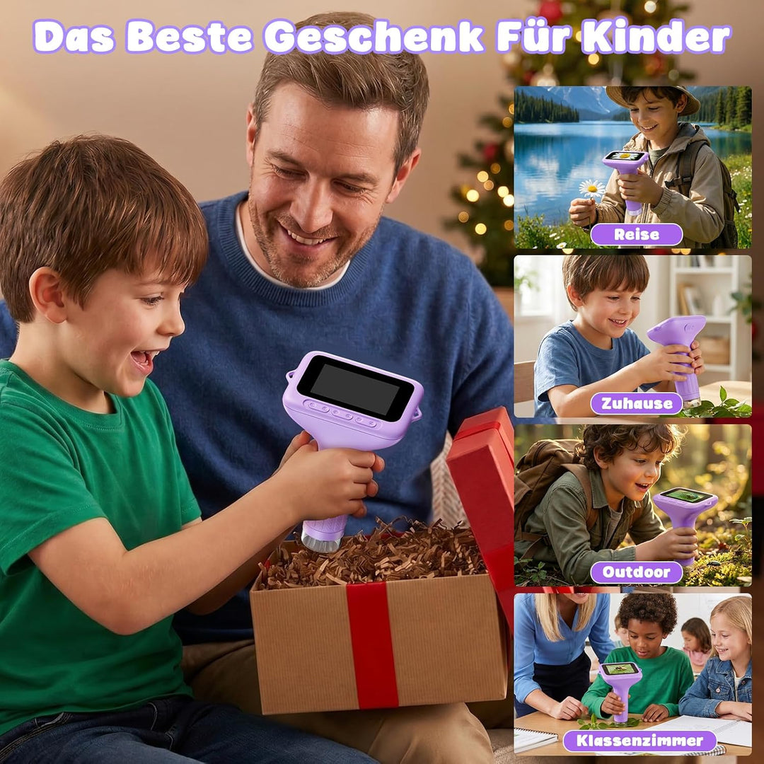 Digitales Mikroskop für Kinder 1000x Vergrösserung, Tragbares Mikroskop Kinder mit 3,0 Zoll HD Bilds