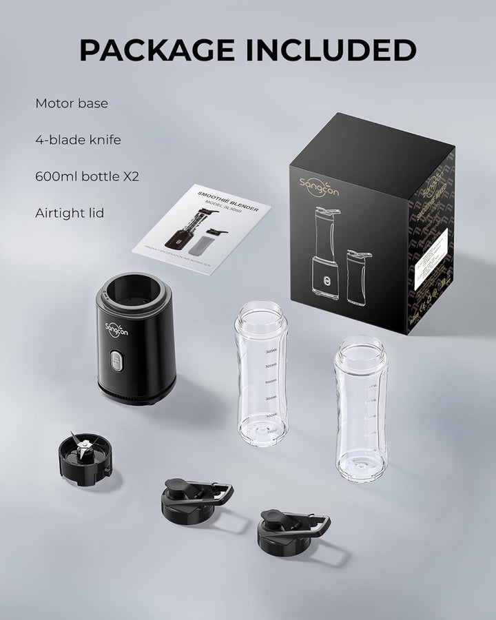 Sangcon Mixer Smoothie Maker, Elektrisch Tragbar Sport Standmixer für Shakes und Smoothie, mit 2 BPA