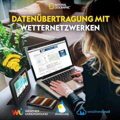 National Geographic Wetterstation Funk mit Aussensensor WLAN Farbwettercenter mit 7-in-1 Profi-Senso