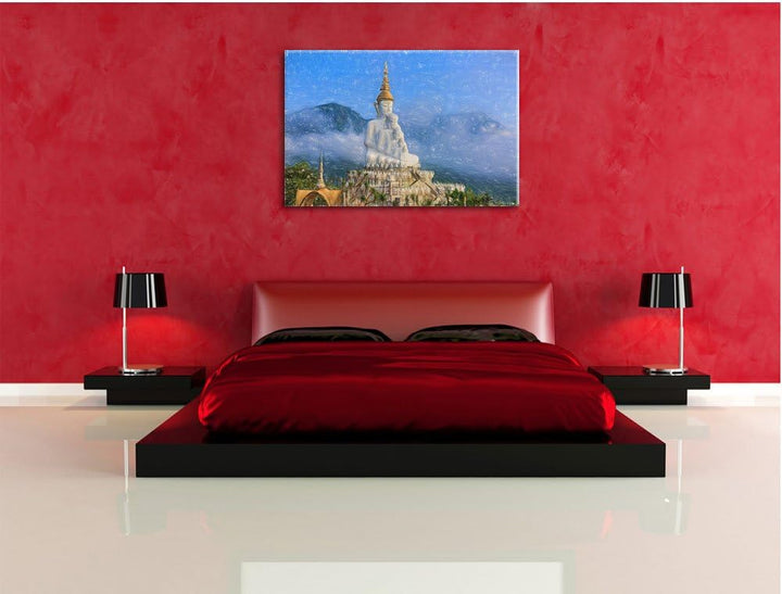 Pixxprint Buddha-Skulptur in Thailand als Leinwandbild/Grösse: 100x70 cm/Wandbild/Kunstdruck/fertig