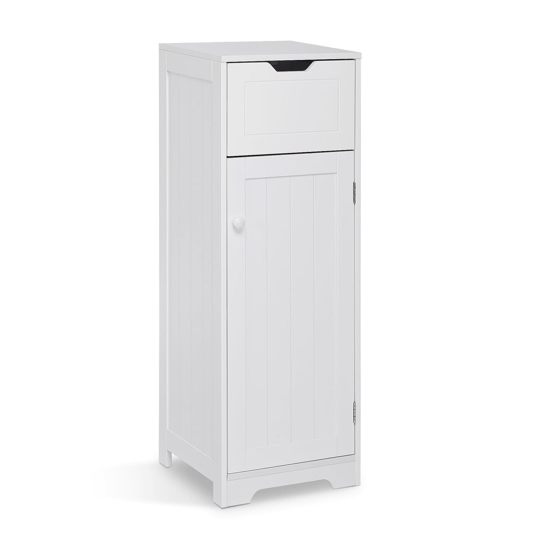 Mondeer Badschrank Schmal, Badezimmerschrank mit 1 Schubladen 1 Tür 2 Regal, 32x30x87cm Weiss MDF Ho