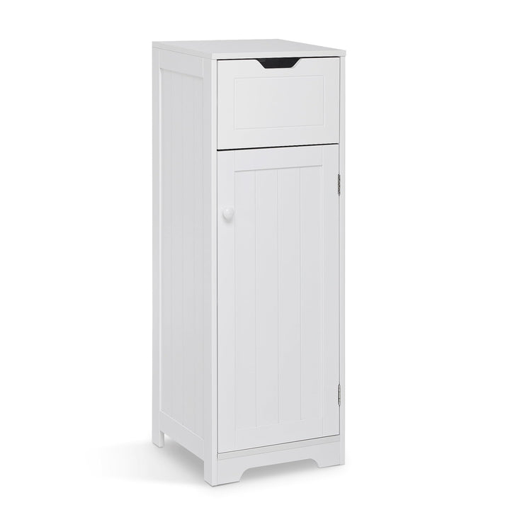 Mondeer Badschrank Schmal, Badezimmerschrank mit 1 Schubladen 1 Tür 2 Regal, 32x30x87cm Weiss MDF Ho
