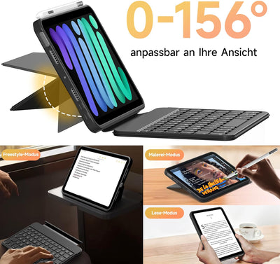 HOU Tastatur Hülle für iPad Mini 7/6, 8,3 Zoll, Ultradünne Klapptastatur, Magnetische Befestigung, M