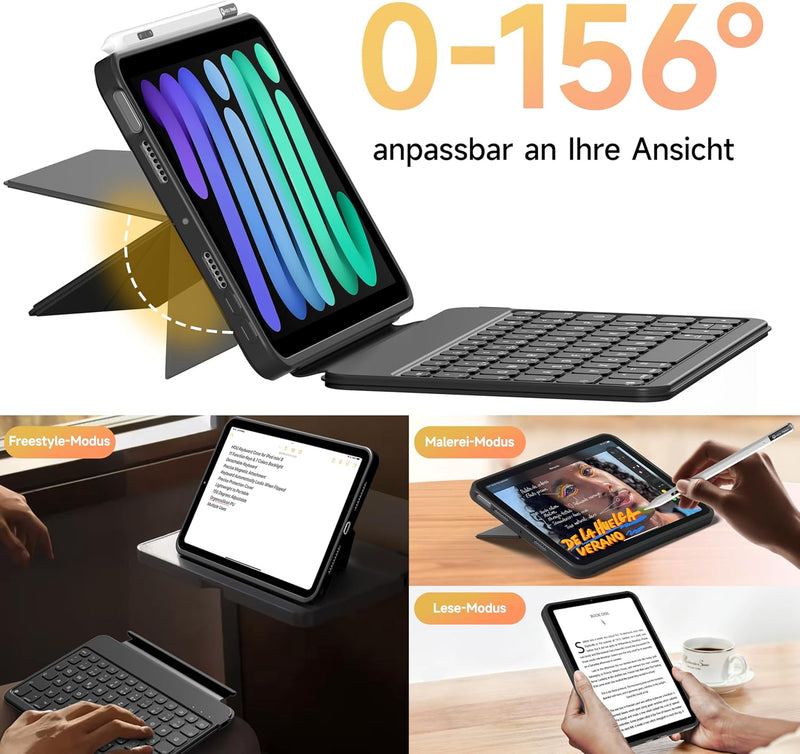 HOU Tastatur Hülle für iPad Mini 7/6, 8,3 Zoll, Ultradünne Klapptastatur, Magnetische Befestigung, M