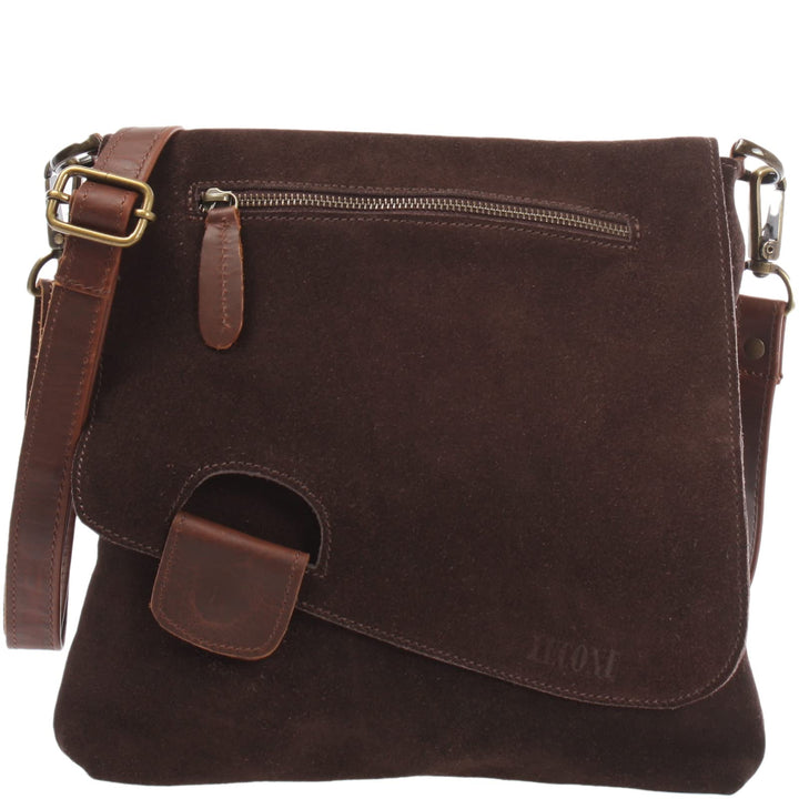 LECONI Umhängetasche für Damen Crossbag Veloursleder Echtleder Natur Damentasche Schultertasche Lede