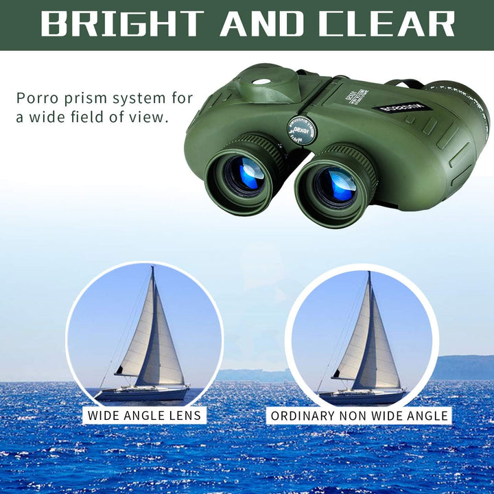 10x50 Marine Fernglas,Fernglas mit Nachtsicht Entfernungsmesser und Kompass, für Wassersport-Enthusi