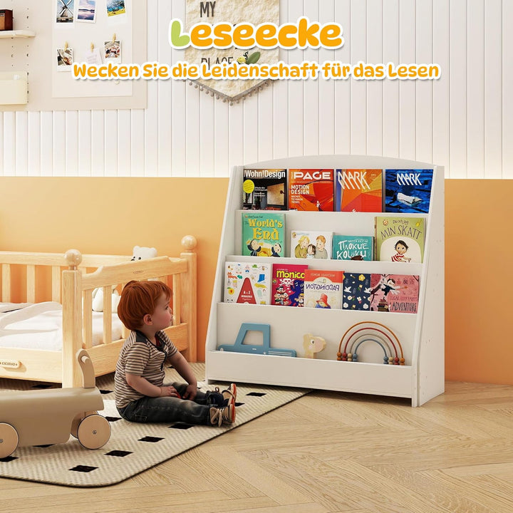 4-stöckiges Kinderbücherregal aus Holz mit 4 Einlegeböden, bücherregal Kinder für Kinderzimmer Kinde