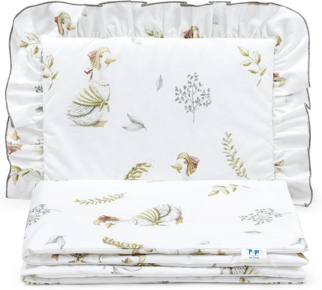 Pepi - Bettwäsche Weiss Rüschen - Kissen 30×40 und Bettdecke mit Füllung 75×100 - Musselin Bettwäsch