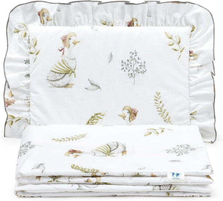 Pepi - Bettwäsche Weiss Rüschen - Kissen 25×35 und Bettdecke mit Füllung 55×75 - Musselin Bettwäsche