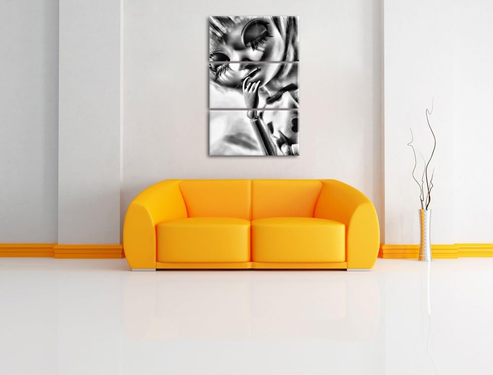 Pixxprint Monocrome, hübsches Pullip-Püppchen mit sehr Langen Wimpern 3-Teiler Leinwandbild 120x80 B