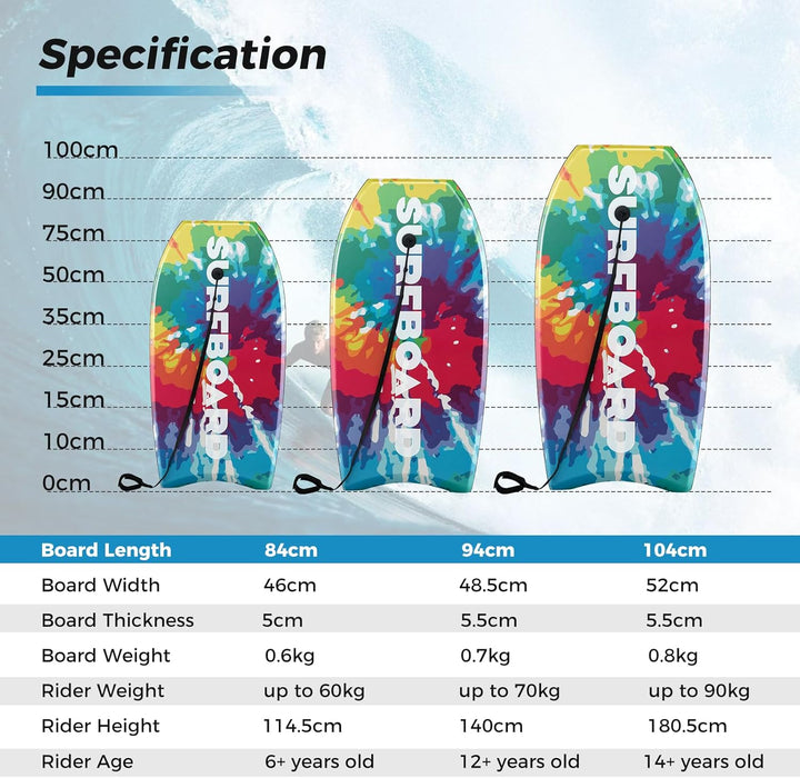 HOMASIS Leichtes Bodyboard, Surfbrett mit EPS-Kern, XPE-Deck, HDPE-Boden & Handgelenk-Leash, Surfboa