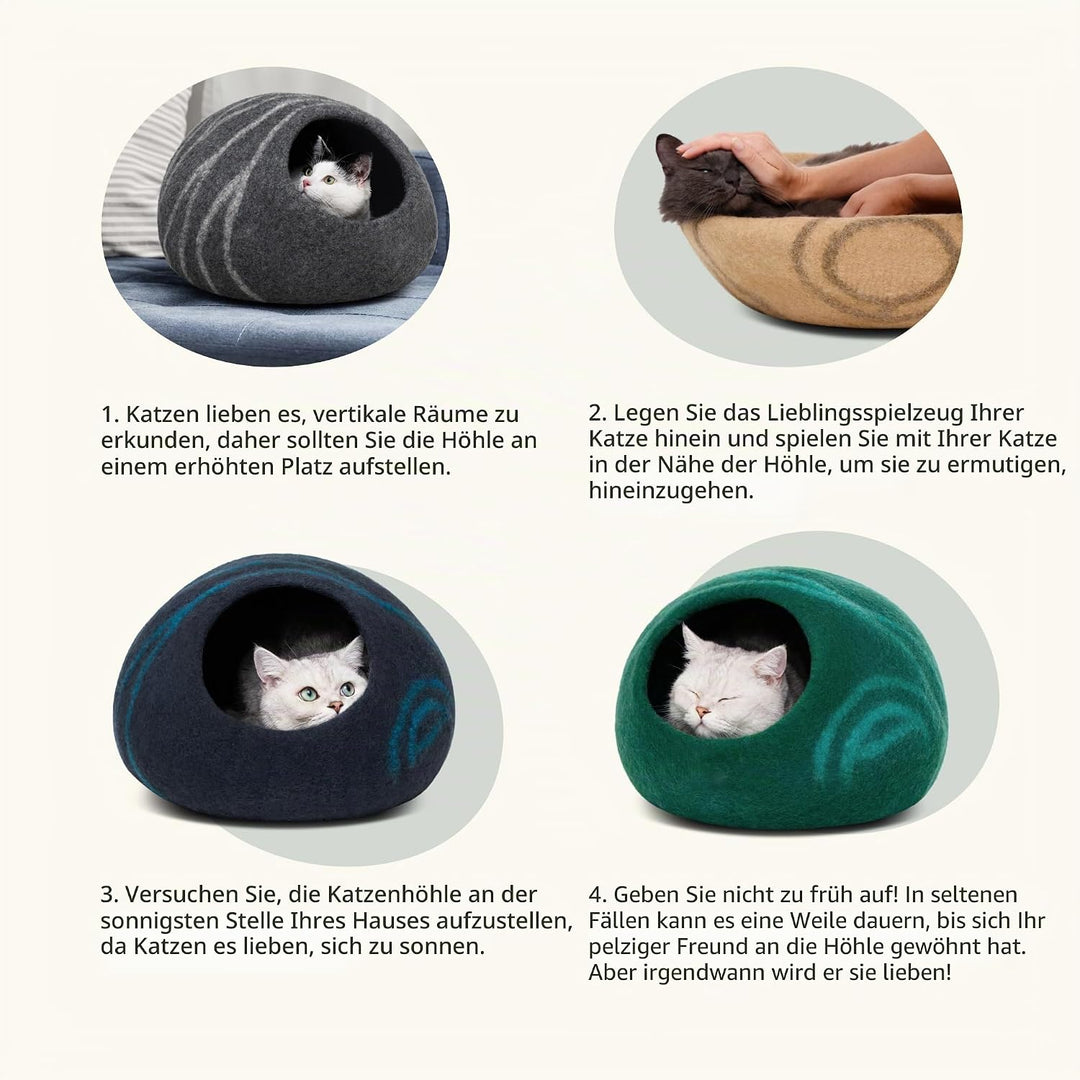 MEOWFIA Katzenbett Höhle – Umweltfreundliche Betten aus 100% Merinowolle für Katzen und Kätzchen (L,