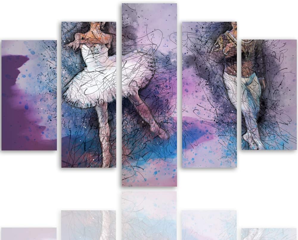 Feeby Wanddeko XXL Abstraktion Leinwandbild 5 Teilig Balletttänzerin violett 100x70 cm Leinwandbild