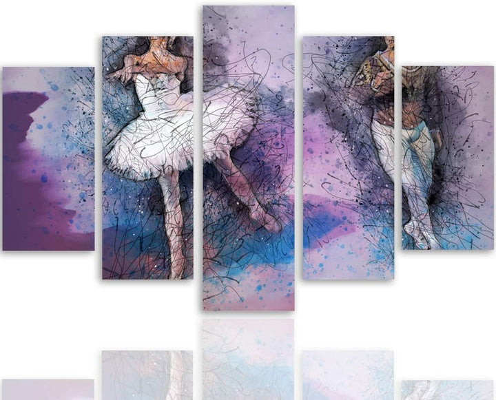Feeby Wanddeko XXL Abstraktion Leinwandbild 5 Teilig Balletttänzerin violett 100x70 cm Leinwandbild