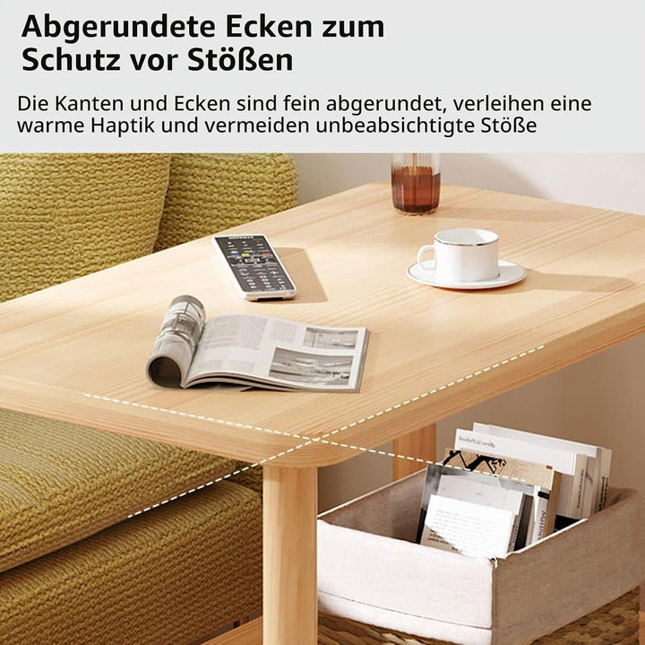 HshDUti Beistelltisch mit Rollen, 2-stöckiger schmaler Nachttisch, Holz-Beistelltisch, kleine Nachtt