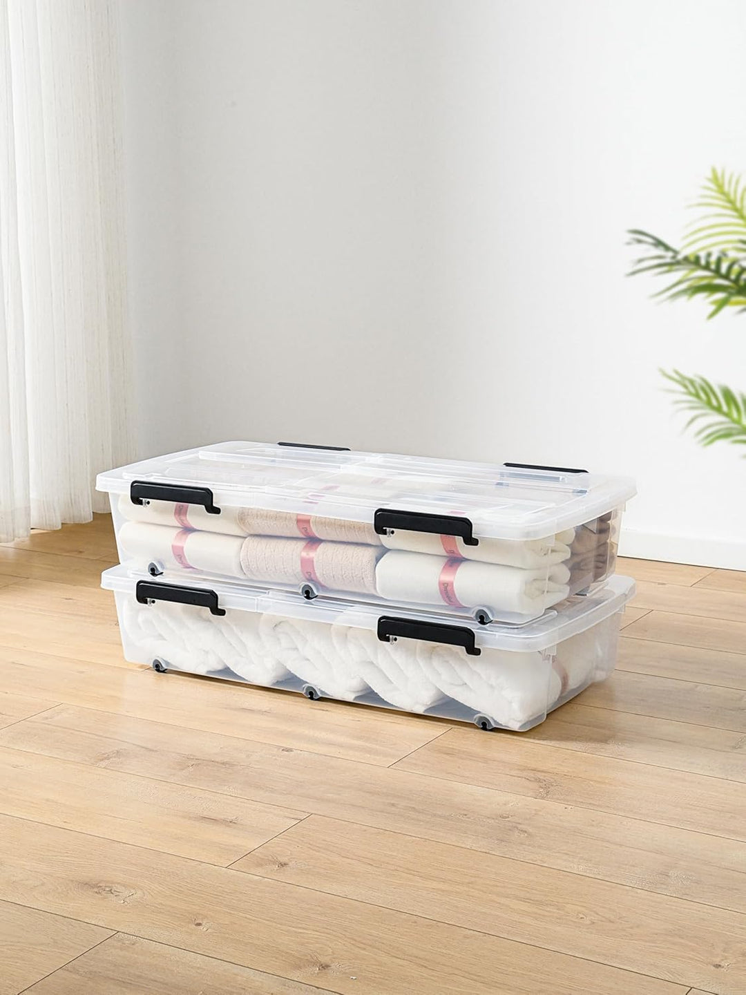 Cetomo,50L,4er-Pack, Aufbewahrungsbox mit deckel,Aufbewahrungsboxen, mit Clips, stapelbar, Wohnzimme