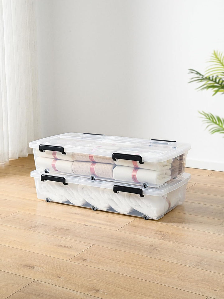 Cetomo,50L,4er-Pack, Aufbewahrungsbox mit deckel,Aufbewahrungsboxen, mit Clips, stapelbar, Wohnzimme