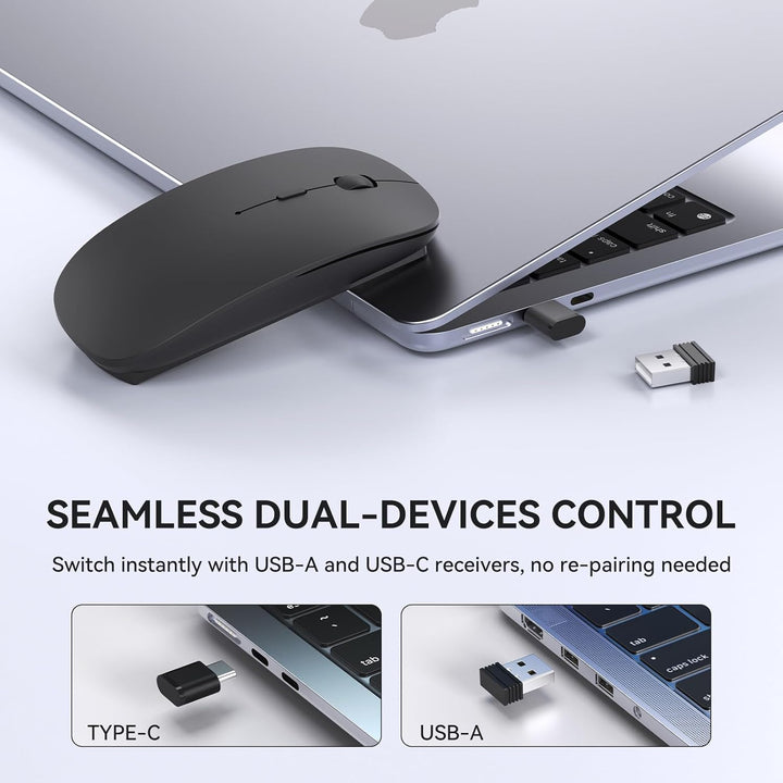 RaceGT Maus Kabellos USB-C & USB-A, Mouse Aufladbar 2,4GHz Leise klick Beidhändig 3 Adjustable DPI L