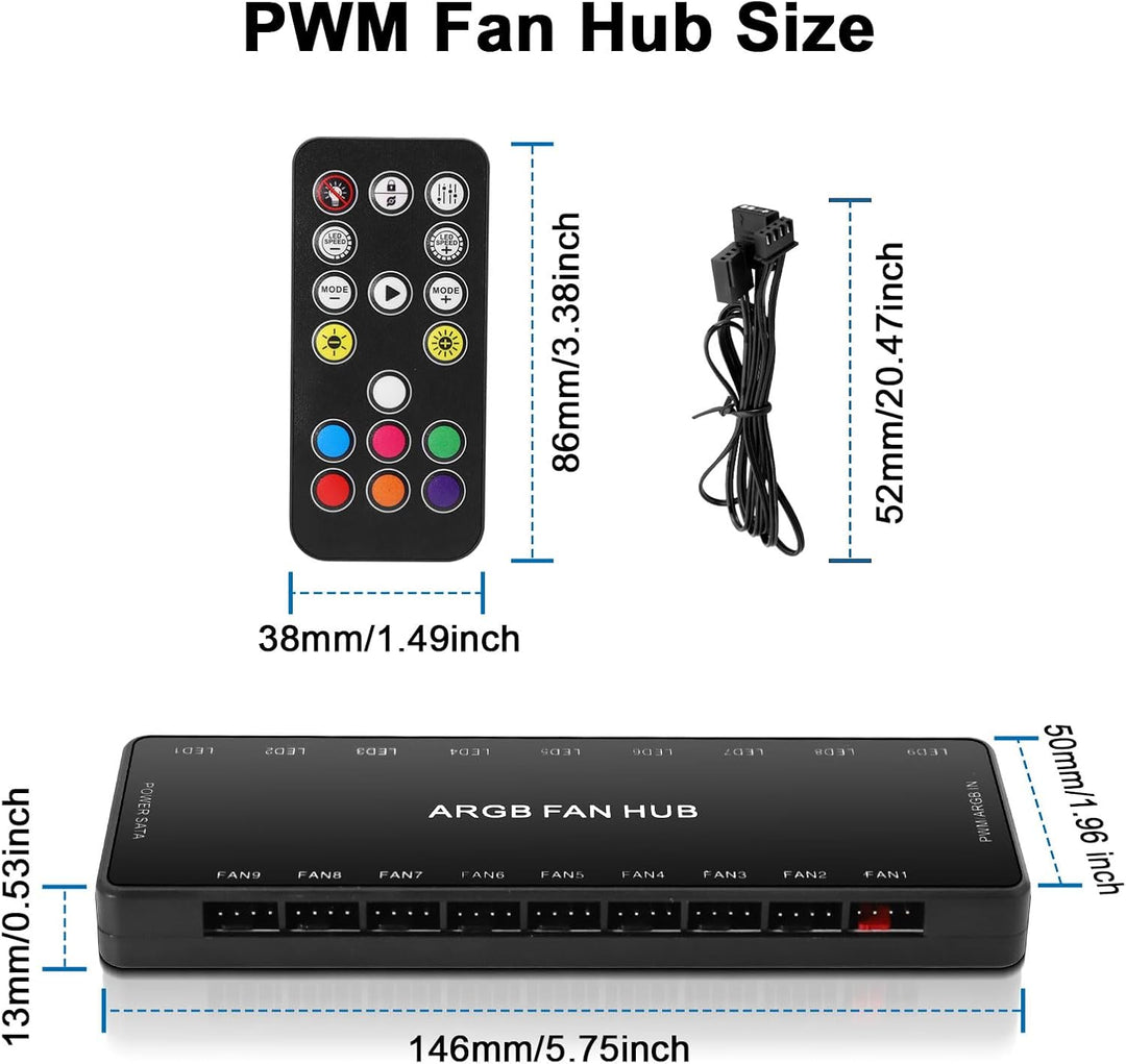 ARGB Fan Hub mit Controller, ARGB & PWM 2-in1 PC ARGB Lüfter Hub mit verstecktem Magnetsockel und SA
