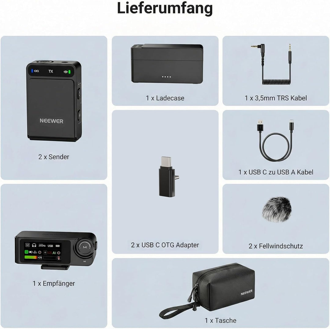 NEEWER CM36 Pro Drahtloses Mikrofon AI Geräuschunterdrückung, 48 kHz/32 Bit Float, 8GB Speicher, 85d