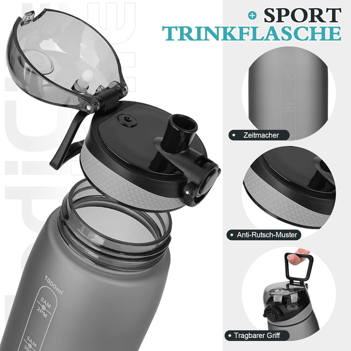 CodiCile Trinkflasche 1L, Wasserflasche 1L BPA-Frei, Auslaufsichere 1 Liter Trinkflasche, Tritan Spo