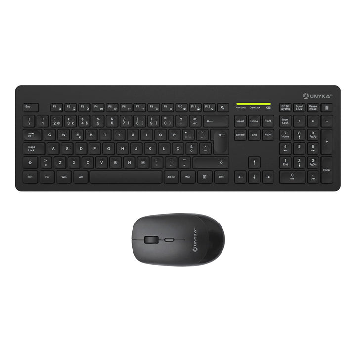 UNYKAch MK212 Pro Slim Kabelloses Tastatur- und Maus-Set, 105 Tasten, Membran, Portugiesisch, USB Wi