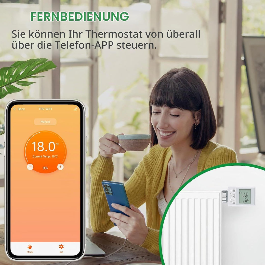 Wengart Smartes WiFi Heizkörperthermostat WG359, Energiesparendes Tuya TRV, App-Steuerung ohne Gatew