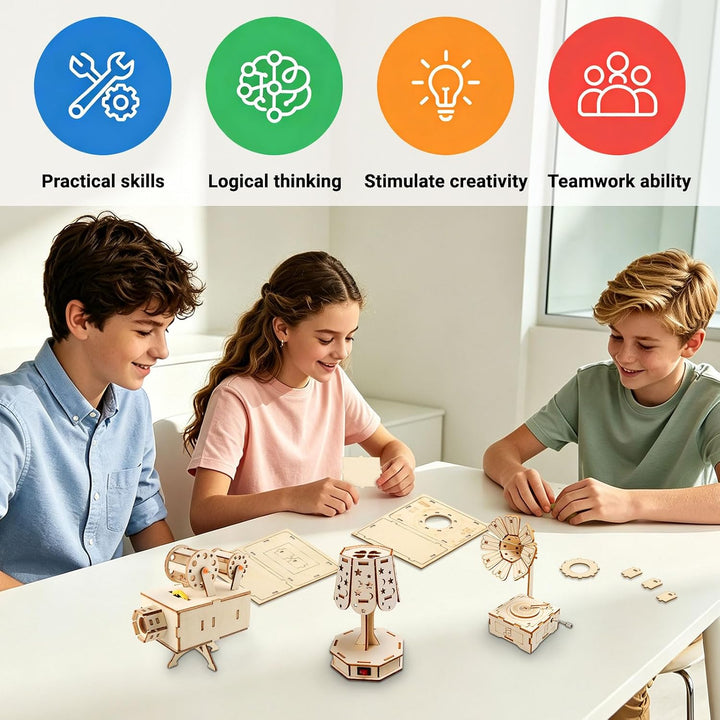 6 Stück Experimente für Kinder ab 8+ Holzbausatz Kinder Experimentierkasten | STEM Elektronik Baukas