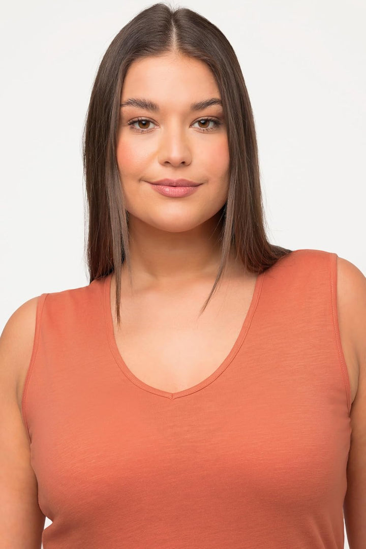 Ulla Popken Damen grosse Grössen Übergrössen Plus Size Midikleid, A-Linie, V-Ausschnitt, ärmellos, B