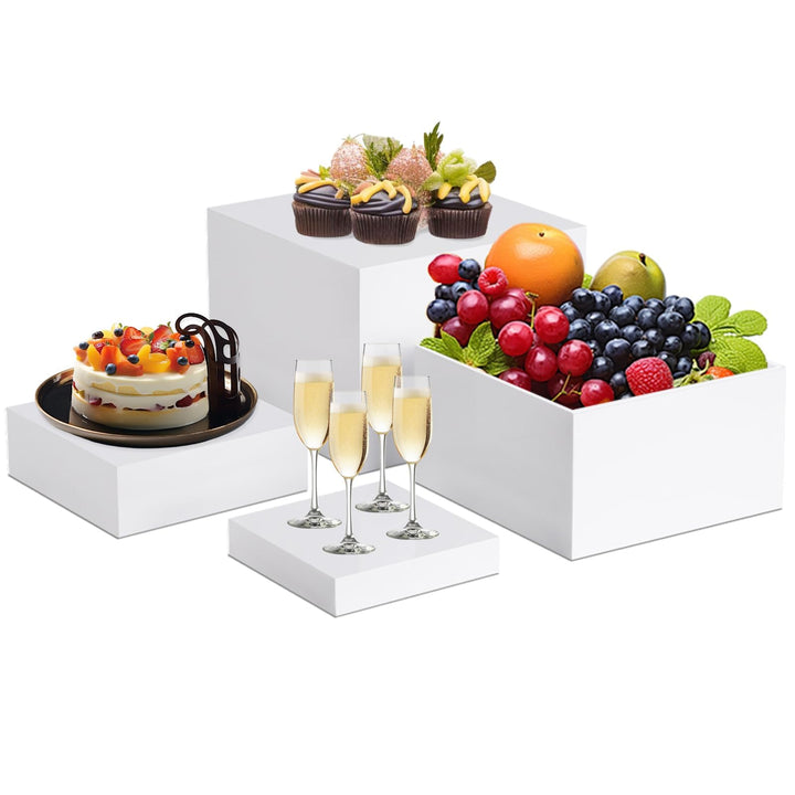 Buffet Ständer Acryl, 5'' x 6'' x 7'' x 8'' Lebensmittel-Präsentationsboxen 4er Set, Würfel-Desserts