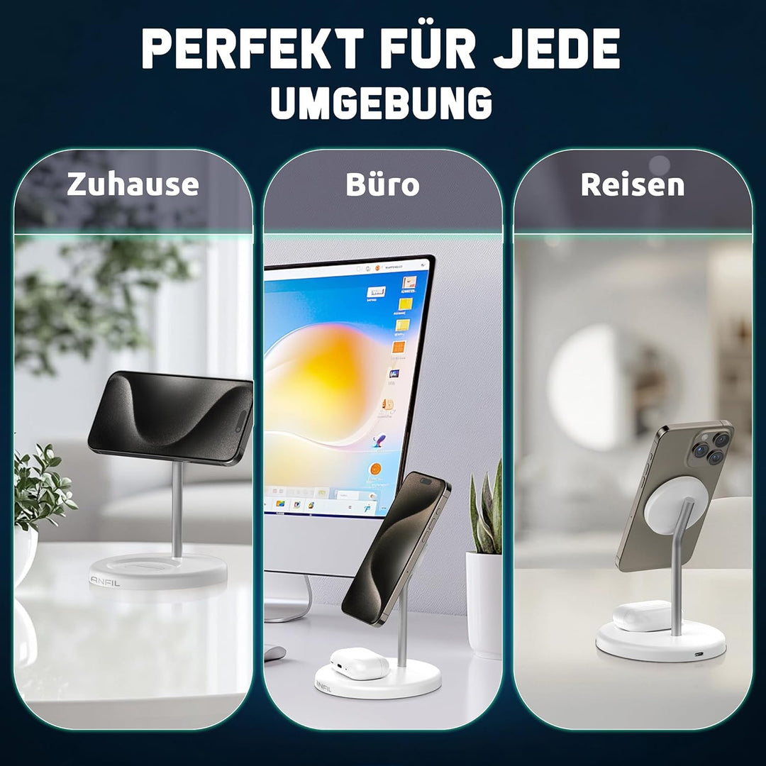 Ladestation 2-in-1 für iPhone 12-17 Serie - Kompatibel mit MagSafe, 15W Wireless Charger - Ladegerät