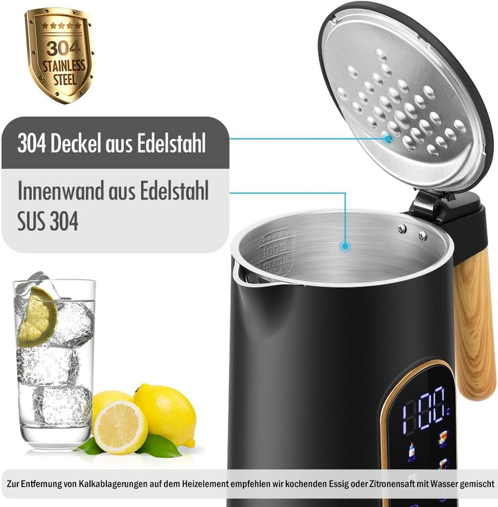 ForMe Edelstahl Wasserkocher 1,7 L mit Temperatureinstellung Temperaturwahl 40-100°C I LED Digitale