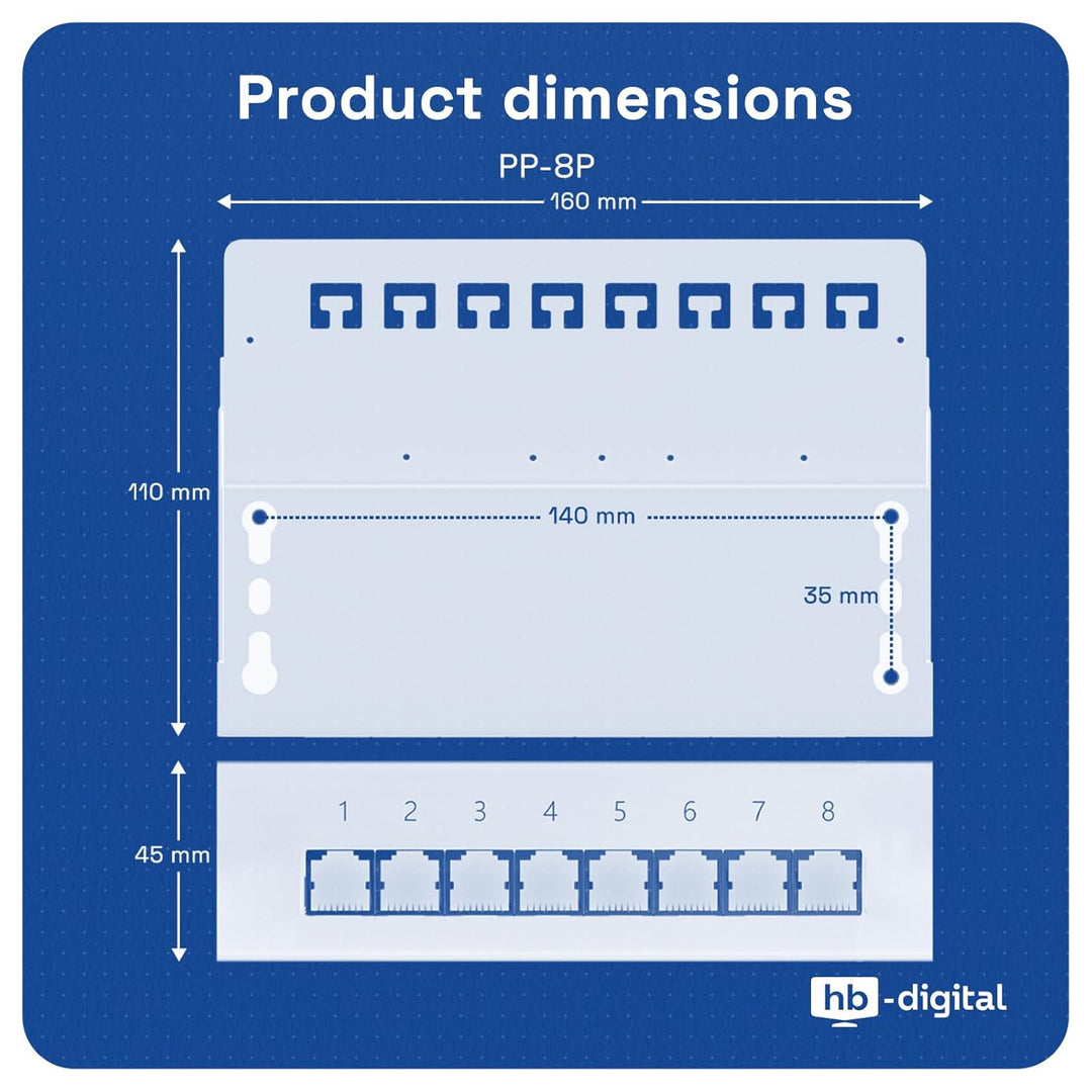 HB-DIGITAL 8-port CAT 6a LSA Patchpanel geschirmt Verteilerfeld Desktop & Wandmontage Patchfeld 8x R