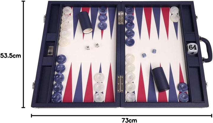 Wycliffe Brothers 53,3 cm Turnier Backgammon-Set - blauer Koffer mit Vanillefeld - Masters Edition
