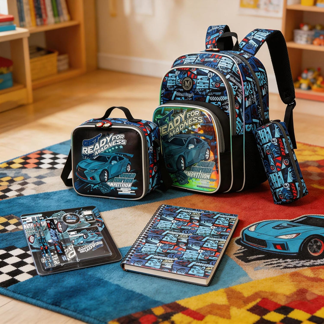 HTgroce Schulrucksack Jungen Rennauto – Ergonomischer Schulranzen für die Grundschule (1.-2. Klasse)
