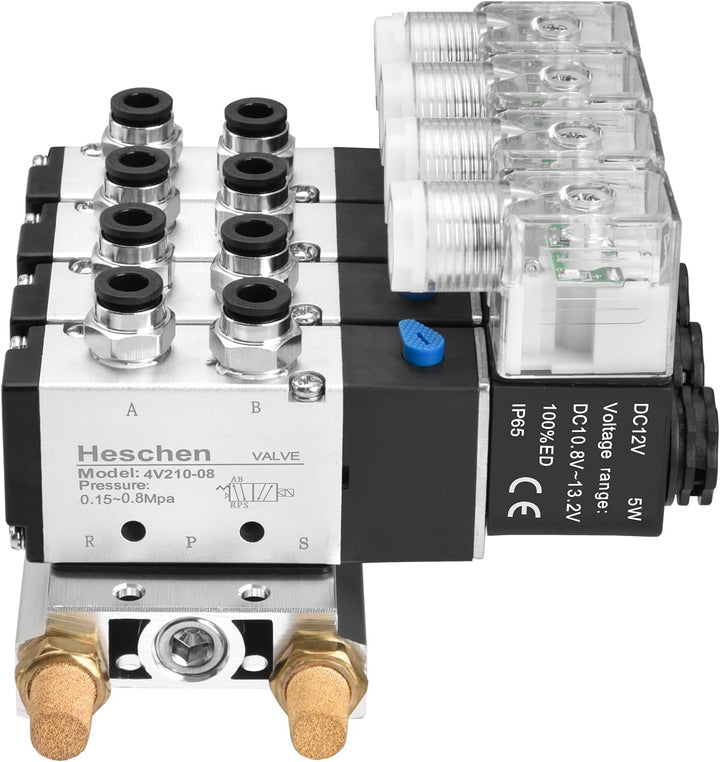 Heschen Elektrisches pneumatisches 4 Magnetventil, 4V210-08, DC12V, PT1/4, 5-Wege 2 Positionen Krümm