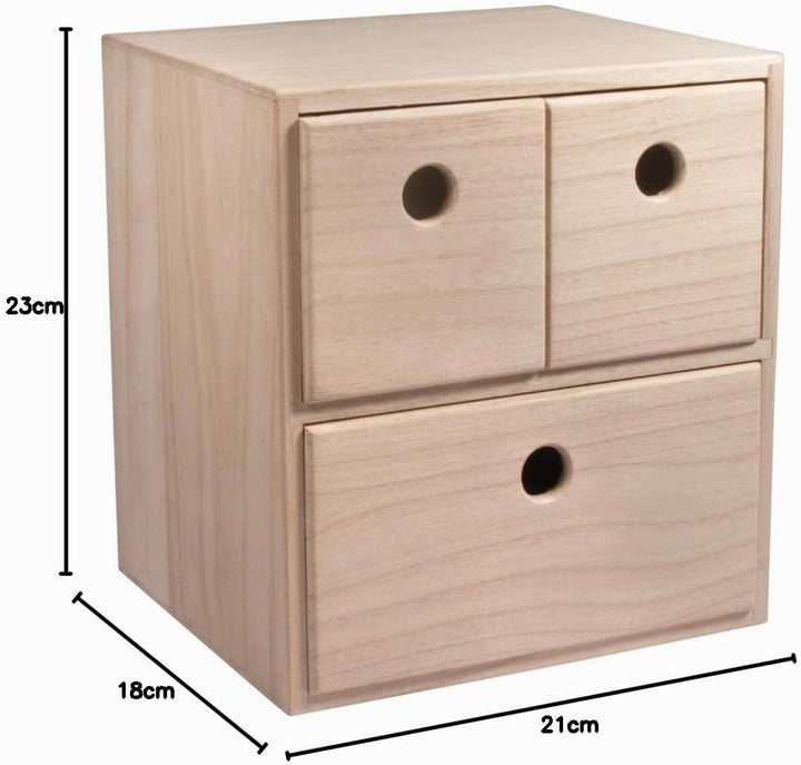 Rayher 62908505 Holzkommode mit 3 Schubladen, 21 x 18 x 23 cm, FSC zertifiziert, Schubladenbox, Natu